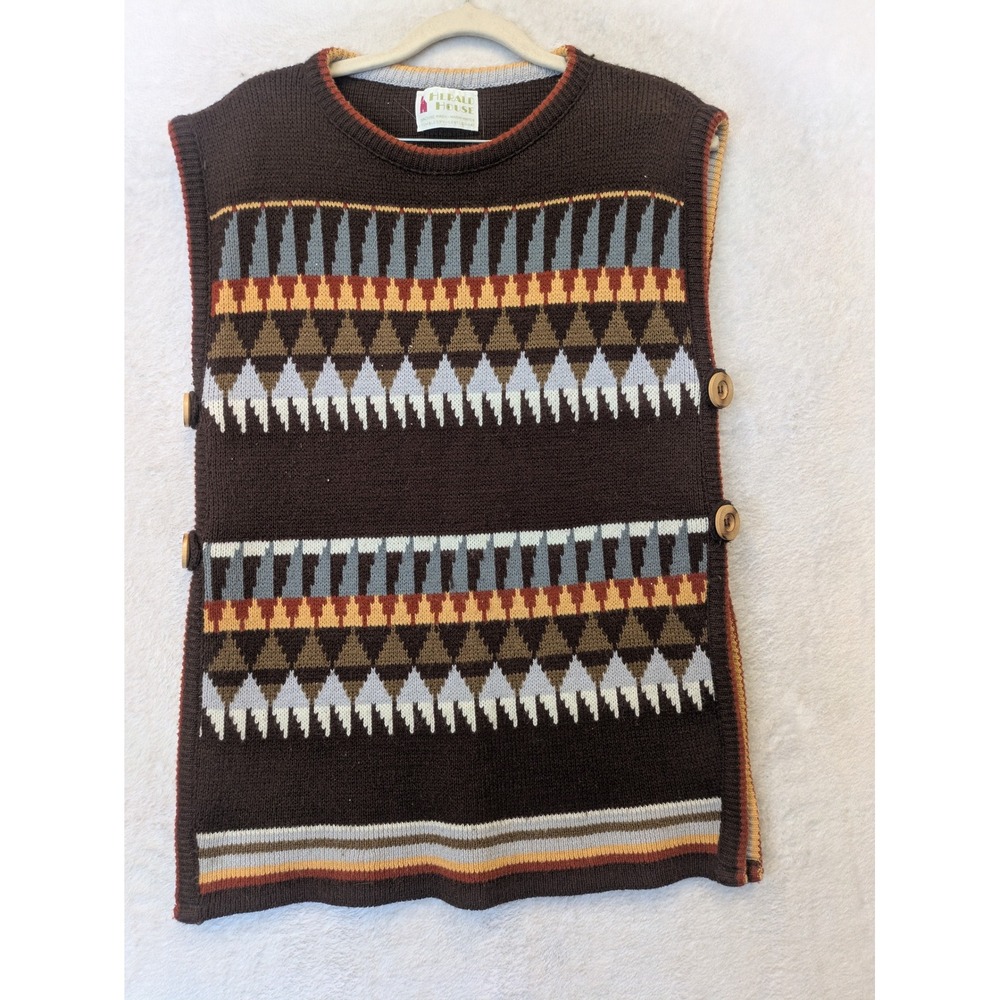 Herald House Sweater Vest Women's S Brown Fair Isle Geometric Vintage